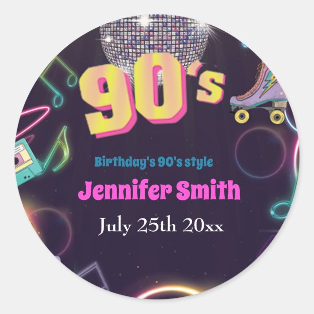 90's Neon Disco Vibes Retro Stytle Classic Round Sticker (Front)