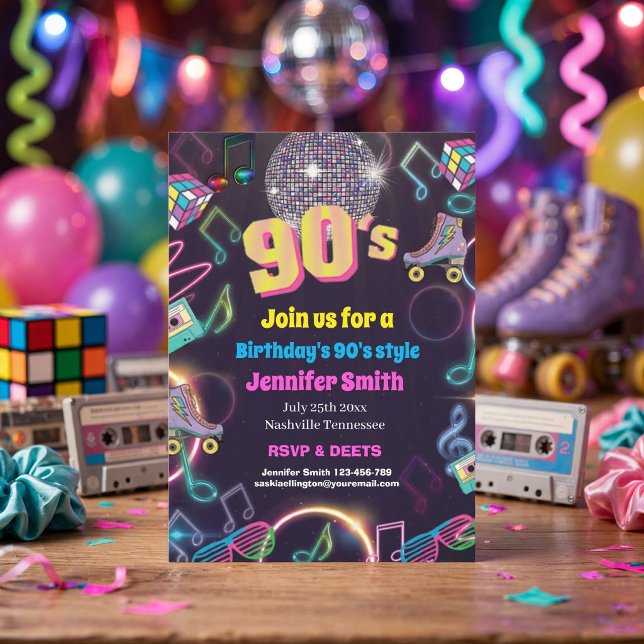 90's Neon Disco Vibes Retro Stytle Invitation (Creator Uploaded)