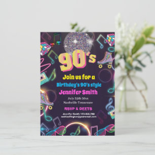 90's Neon Disco Vibes Retro Stytle Invitation