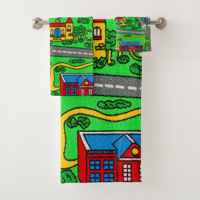 90s nostalgia, Car Road nostalgia Race Mat city Bath Towel Set (Insitu)