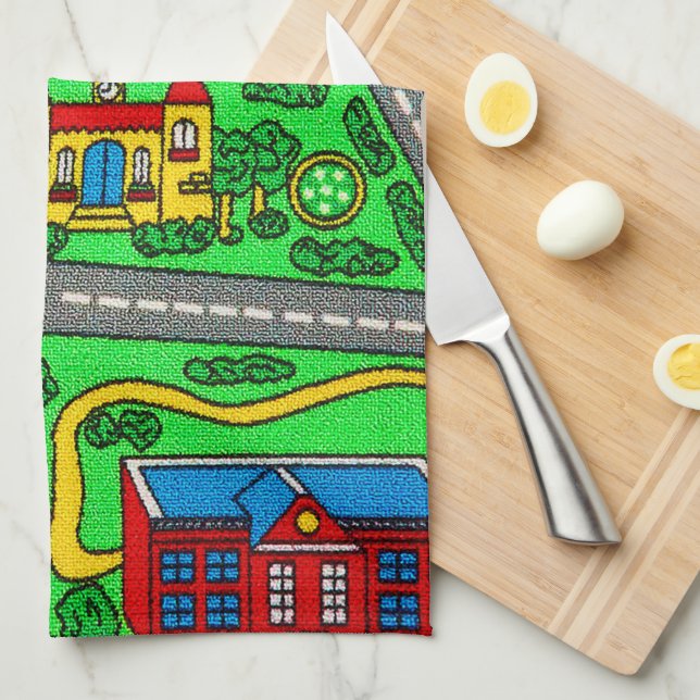 90s nostalgia, Car Road nostalgia Race Mat city Tea Towel (Quarter Fold)