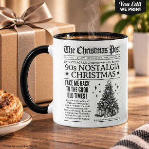 90s Nostalgia Christmas Mug, Vintage Newspaper  Mug