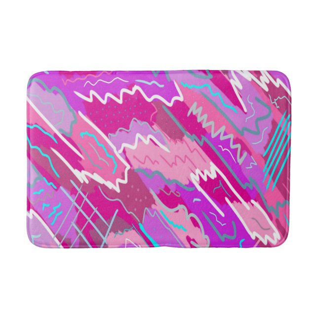 90s Nostalgia Pop Art in Magenta  Bath Mat (Front)