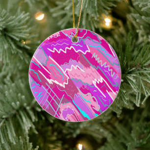 90s Nostalgia Pop Art in Magenta Ceramic Tree Decoration