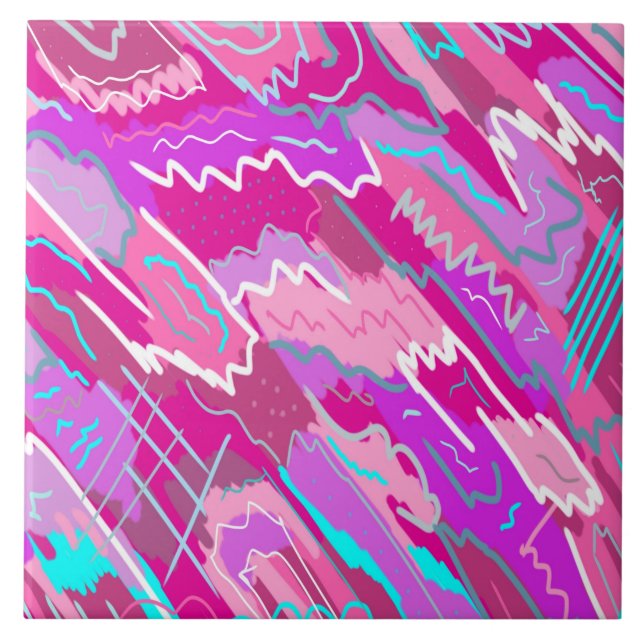 90s Nostalgia Pop Art in Magenta  Tile (Front)