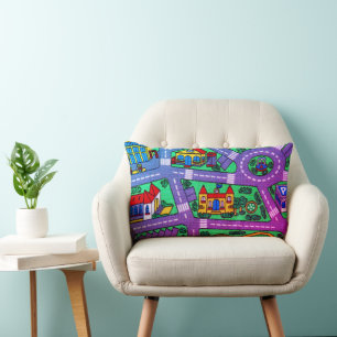 90s nostalgia, Track carpet Car Road nostalgia Lumbar Cushion