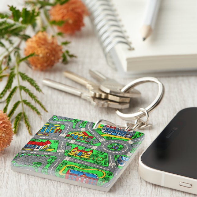 90s nostalgia, Track carpet Car Road nostalgic Key Ring (Front Right)