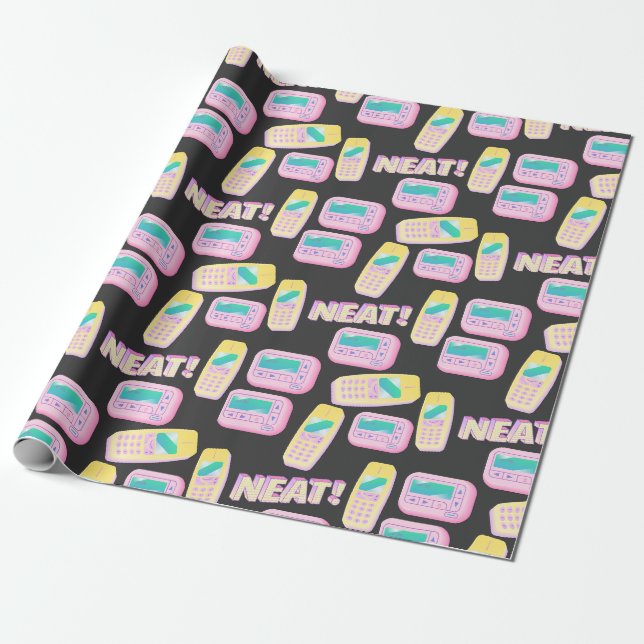 90s old cellular, bipper, pattern wrapping paper (Unrolled)