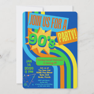 90's Party Blue Retro Nostalgic Birthday Invitation