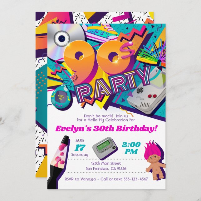 90s Party Invitation, 90s Invitation Theme (Front/Back)