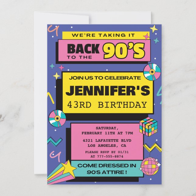 90s Party Retro 43rd birthday invitations Modern  (Front)
