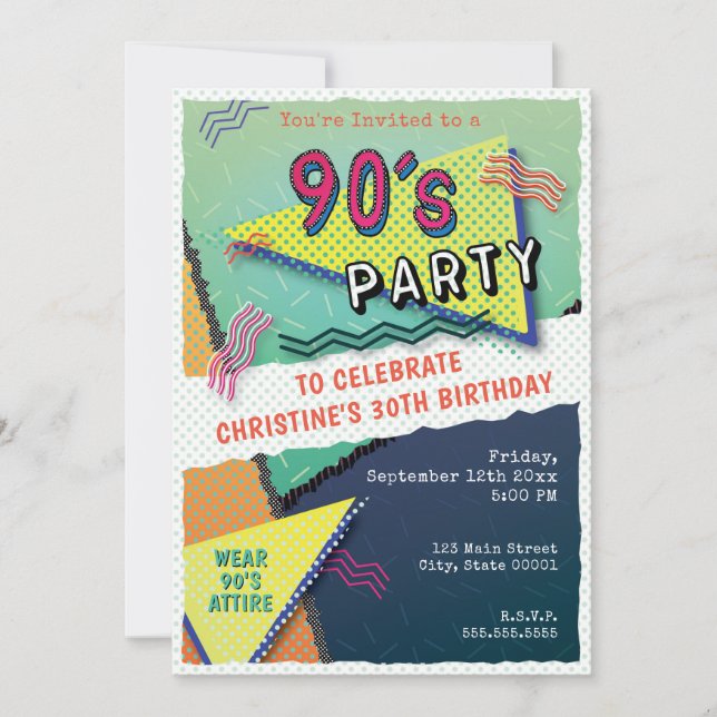 90's PARTY Theme Pattern Invitation (Front)