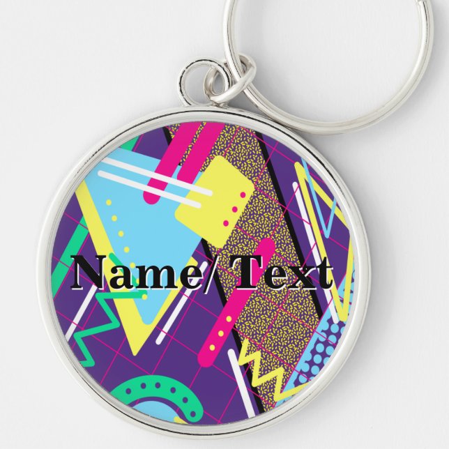 90s Pattern, Retro Vibes Colourful Key Ring (Front)