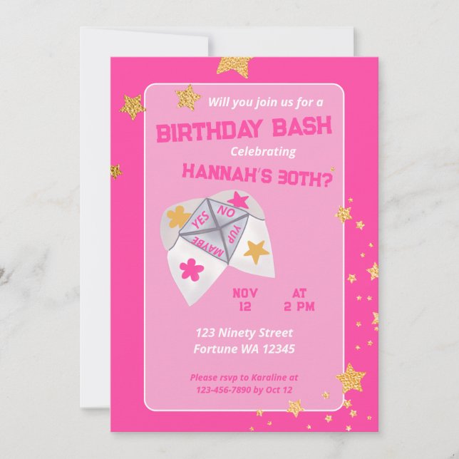 90s Pink Cootie Catcher Birthday Party Invitation (Front)