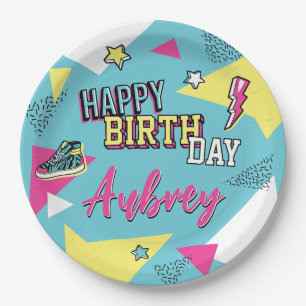 90's Pop Bright Color Birthday Party, Any Age Paper Plate