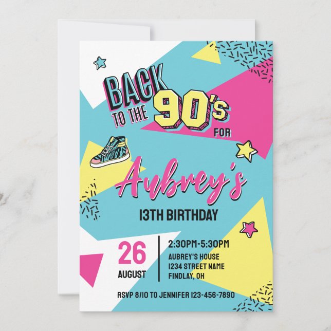 90's Pop Bright Colour Birthday Party, Any Age Invitation (Front)