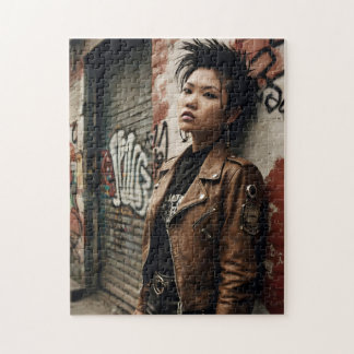 90s Punk Rock Asian Woman Retro Rebel Jigsaw Puzzle