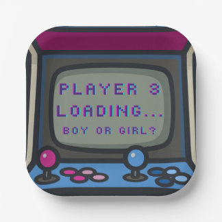 90s Retro Arcade Gender Reveal Player 3 Loading Paper Plate