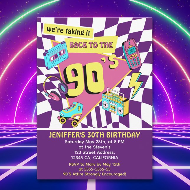 "90's Retro Birthday 30th Vintage Vibes  Invitation (Creator Uploaded)
