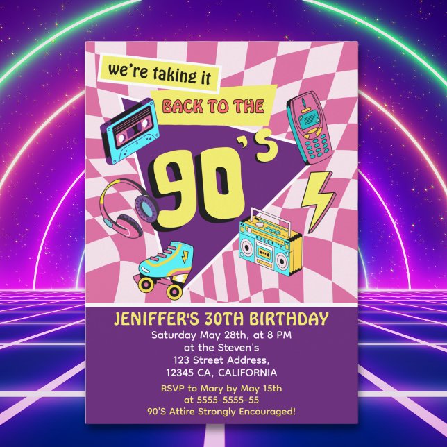 "90's Retro Birthday 30th Vintage Vibes  Invitation (Creator Uploaded)
