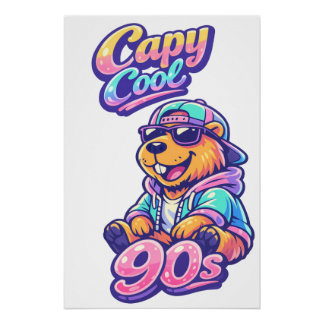 90s Retro Capybara Poster | Capy Cool Vibrant Wall
