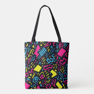 90s Retro Geometric Tote Bag Colourful Neon