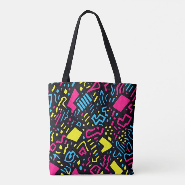 90s Retro Geometric Tote Bag | Colourful Neon (Back)