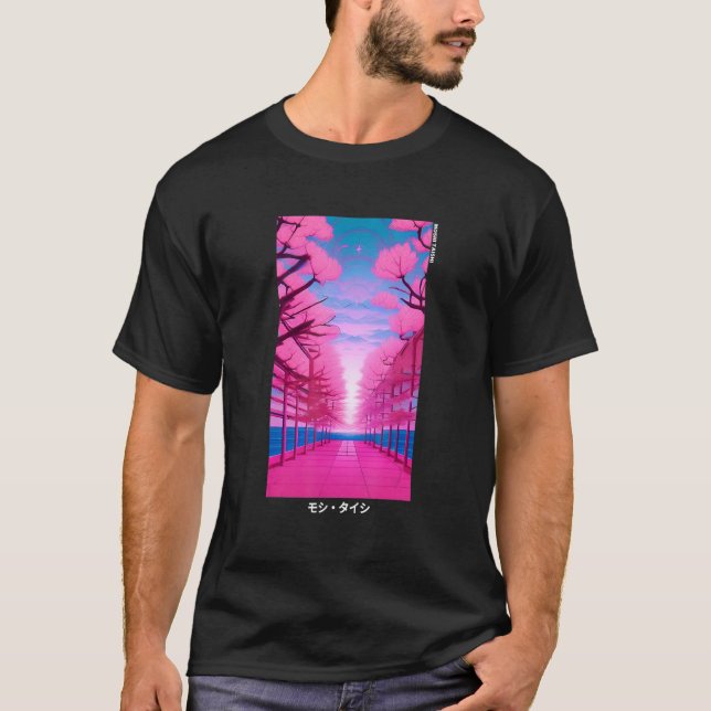 90's Retro Japanese Vaporwave Cherry Blossom Aesth T-Shirt (Front)