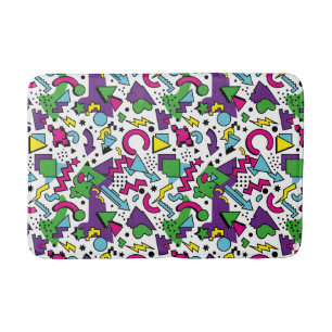 90s Retro Purple Turquoise Green Memphis Style Bath Mat