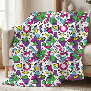 90s Retro Purple Turquoise Green Memphis Style Fleece Blanket