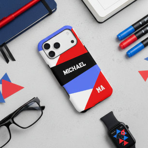 90s Retro Red Blue Geometric Abstract Custom Name