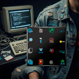 90s Retro Tech and Web Icon Pattern 15 Cm Square Badge