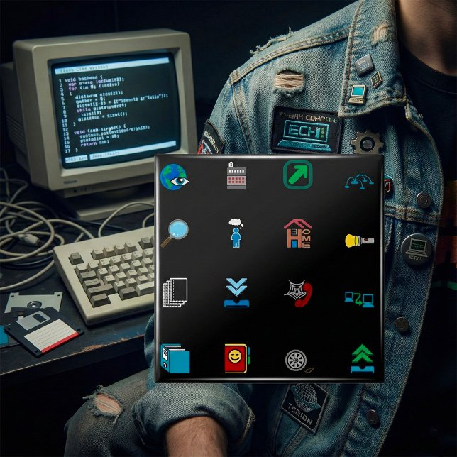 90s Retro Tech and Web Icon Pattern 15 Cm Square Badge (Creator Uploaded)