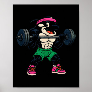 90s Style Cartoon Orca Whale Lifting Weights Tank  Poster