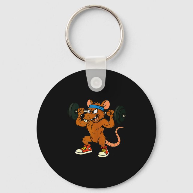 90s Style Cartoon Rat Lifting Weights Tank Top_2  Key Ring (Front)