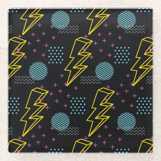 90's style: colourful abstract pattern glass coaster (Front)