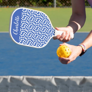 90's theme blue chequered name monogram pickleball paddle