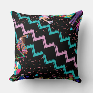 90s Themed Throw Pillow / Wiggly Lines / Skates 