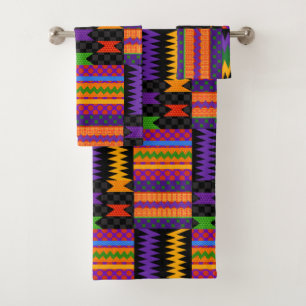 90's Throwback Kente Pattern Design Bath Towel Set