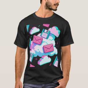 90s Vaporwave Floppy Disc & Pixel Cloud Y2K T-Shirt