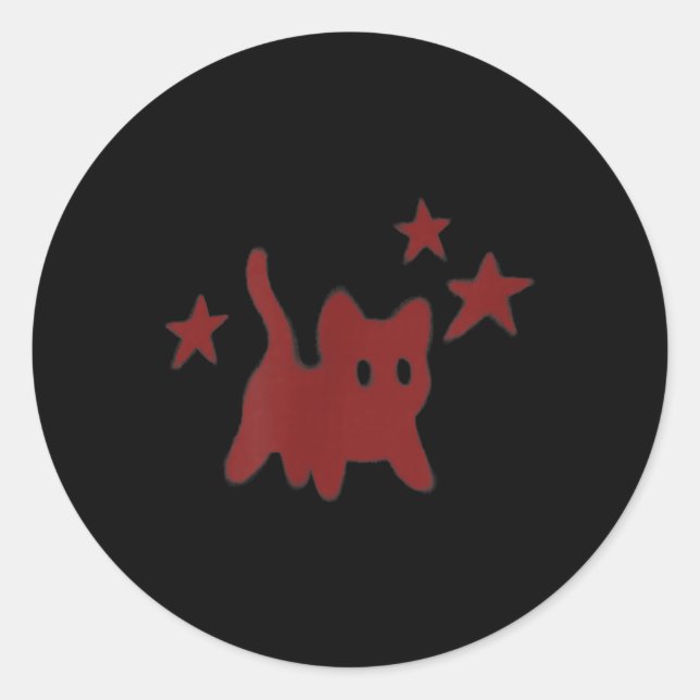 90s Y2k Scary Cat Tomcat Is Scared Under Starry Classic Round Sticker (Front)