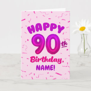 90th Balloon Number Custom Name Birthday Card