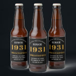 90th Birthday 1931 Black Gold Retro Personalised Beer Bottle Label<br><div class="desc">A personalised classic label design for that birthday celebration for a special person born in 1931 and turning 90. Add the name to this vintage retro style black, white and gold design for a custom 90th birthday gift. Easily edit the name and year with the template provided. A wonderful custom...</div>