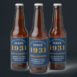 90th Birthday 1931 Blue Gold Retro Personalised Beer Bottle Label<br><div class="desc">A personalised classic label design for that birthday celebration for a special person born in 1931 and turning 90. Add the name to this vintage retro style blue, white and gold design for a custom 90th birthday gift. Easily edit the name and year with the template provided. A wonderful custom...</div>