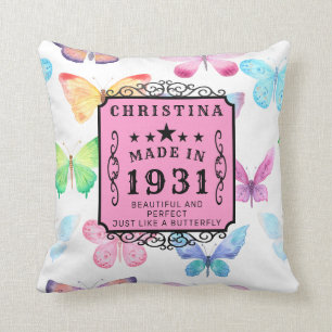 90th Birthday 1931 Elegant Butterfly Personalised Cushion
