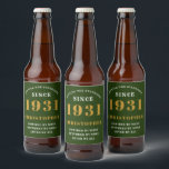 90th Birthday 1931 Green Gold Retro Personalised Beer Bottle Label<br><div class="desc">A personalised classic label design for that birthday celebration for a special person born in 1931 and turning 90. Add the name to this vintage retro style green, white and gold design for a custom 90th birthday gift. Easily edit the name and year with the template provided. A wonderful custom...</div>