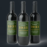 90th Birthday 1931 Green Gold Retro Personalised Wine Label<br><div class="desc">A personalised classic label design for that birthday celebration for a special person born in 1931 and turning 90. Add the name to this vintage retro style green, white and gold design for a custom 90th birthday gift. Easily edit the name and year with the template provided. A wonderful custom...</div>
