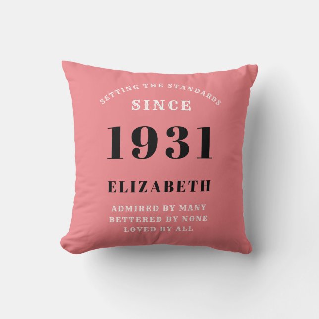 90th Birthday 1931 Personalised Add Your Name Pink Cushion (Front)