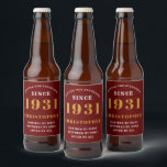 90th Birthday 1931 Red Gold Retro Personalised Beer Bottle Label<br><div class="desc">A personalised classic label design for that birthday celebration for a special person born in 1931 and turning 90. Add the name to this vintage retro style red, white and gold design for a custom 90th birthday gift. Easily edit the name and year with the template provided. A wonderful custom...</div>