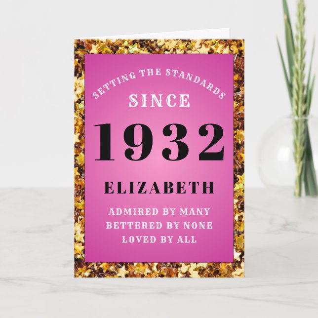 90th Birthday 1932 Add Name Pink Gold Chic Card (Front)